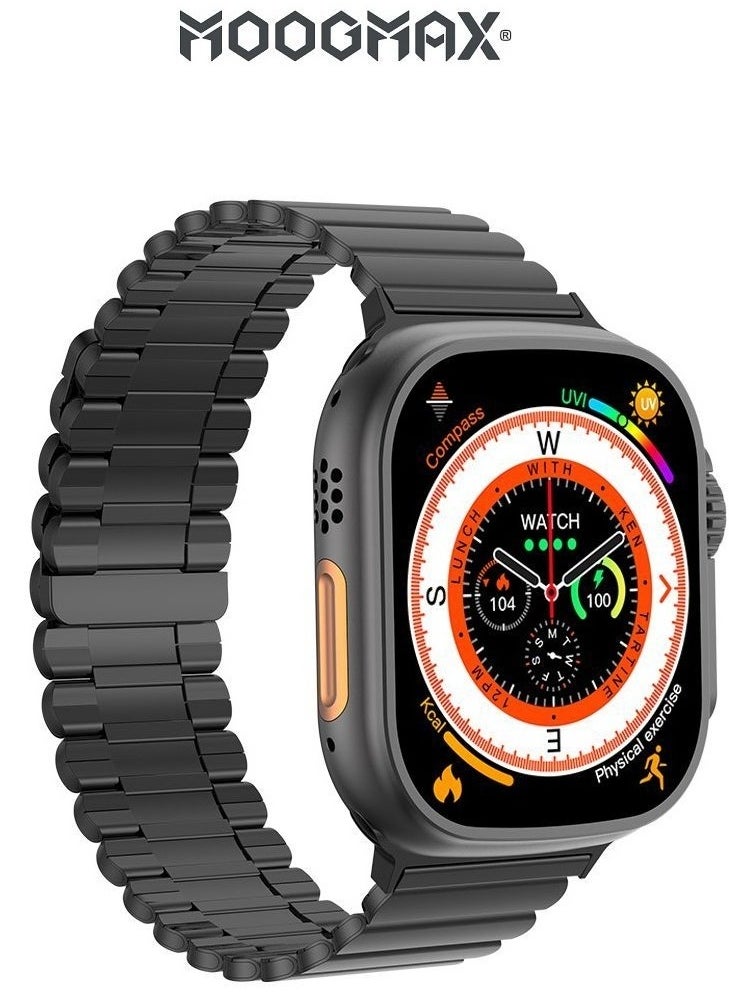 MOOGMAX - MoogMax (2nd Gen) ultra watch. IPX6 Water-resistant watch ultra. Smart touch watch with gesture-based call answering & answering from the watch using the built-in mic. smart watch ultra with a watch mobile app. Smart sports watch with all fitness measurements. smartwatch with wireless charging. Black - Image 1