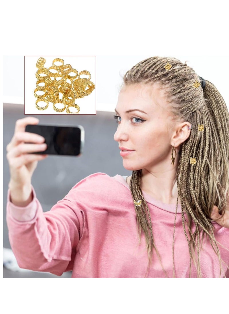 SYOSI - 100Pieces Hair Braid Rings DreadlocksMetal Dread Locks Hair Beads Dreadlocks Hair JewelryAdjustable Metal Cuffs Hair Jewelry Rings Clips for Braids Accessories Braiding Hair Decor (Gold15mm) - Image 1