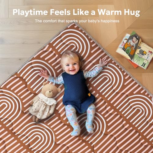Mallify Soft Thicker Baby Mat for Floor 50"x50", Non-Slip Baby Play Mat, Easy to Clean 50x50 Playpen Mat, Portable Playmat, Crawling Mat for Infants, Babies, Toddlers, Activity Mat, Rainbow, Brown - Image 4