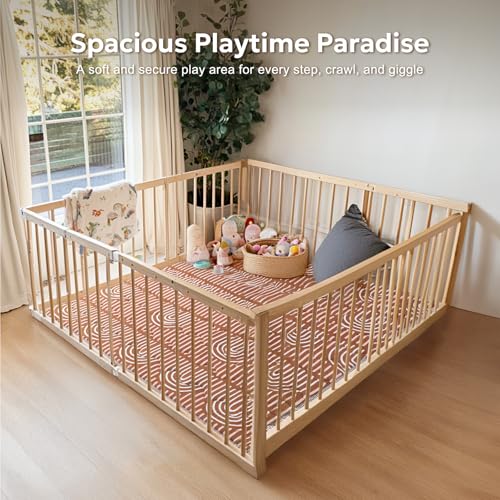 Mallify Soft Thicker Baby Mat for Floor 50"x50", Non-Slip Baby Play Mat, Easy to Clean 50x50 Playpen Mat, Portable Playmat, Crawling Mat for Infants, Babies, Toddlers, Activity Mat, Rainbow, Brown - Image 2