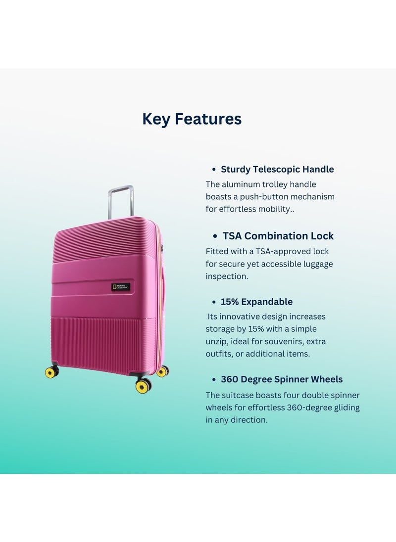 NATIONAL GEOGRAPHIC National Geographic Cavern Check-In Large PP Hardside Luggage Fuchsia Pink, Durable/ Unbreakable/ Lightweight/ Anit-theft Zipper/ 4 Double Wheel TSA Lock Suitcase Trolley Bag (71 cm/ 28 Inch).  - Image 5