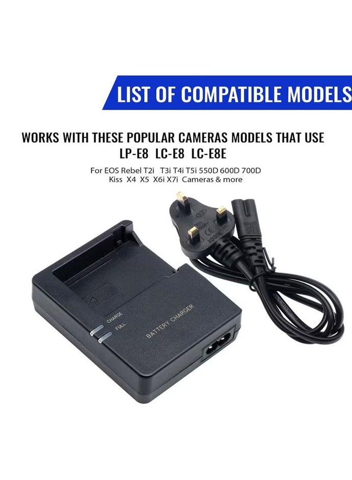شاحن بطارية سريع LC-E8 متوافق مع بطارية LC-E8 LP-E8 لكاميرات Canon EOS Rebel T2i T3i T4i T5i 550D 600D 650D 700D X4 X5 X6 X6i X7i، غير مخصص لكاميرات Rebel T2 وT3 وT4 وT5 - Image 4