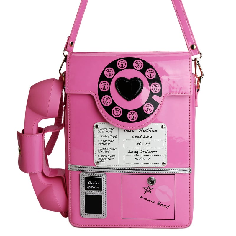 QiMing Retro dial telephone Crossbody Shoulder Bag,Pu Movable microphone Purse for Women(Pink B) - Image 5