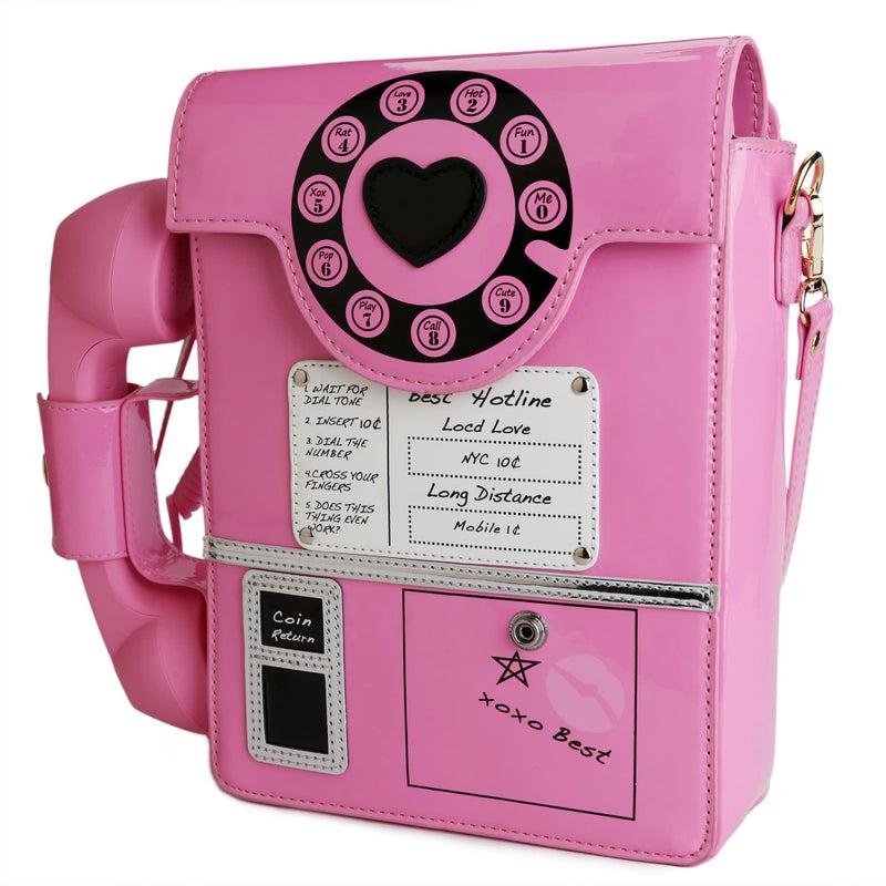 QiMing Retro dial telephone Crossbody Shoulder Bag,Pu Movable microphone Purse for Women(Pink B) - Image 2