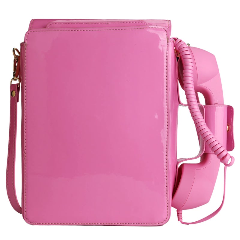 QiMing Retro dial telephone Crossbody Shoulder Bag,Pu Movable microphone Purse for Women(Pink B) - Image 4