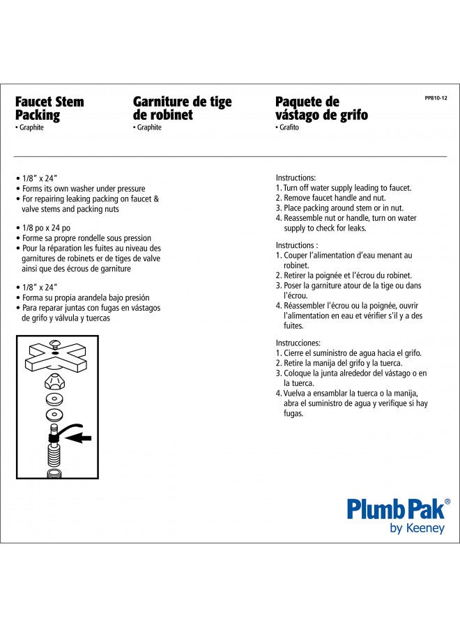 Plumb Pak PP810-12 Twist Faucet Stem Packing, 24 in L X 1/8 in W, Graphite