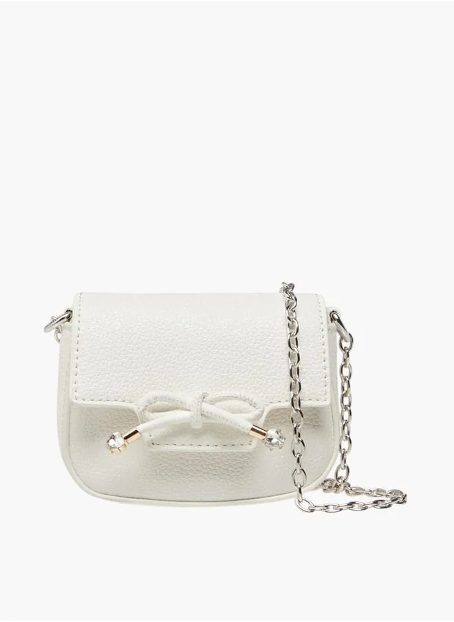 ميسي الصغيرة Girls Bow Accent Crossbody Bag with Chain Strap and Button Closure