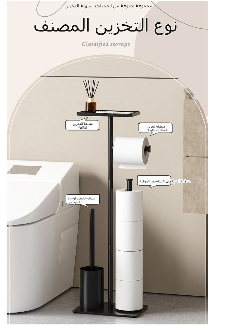 XiuWoo Matte Black Toilet Paper Holder Stand with Shelf, Rustproof Floor Toilet Paper Holder Free Standing, Toilet Tissue Holder Free Stand Up, Toilet Paper Stands for Bathrooms with Toilet Brush  - Image 3