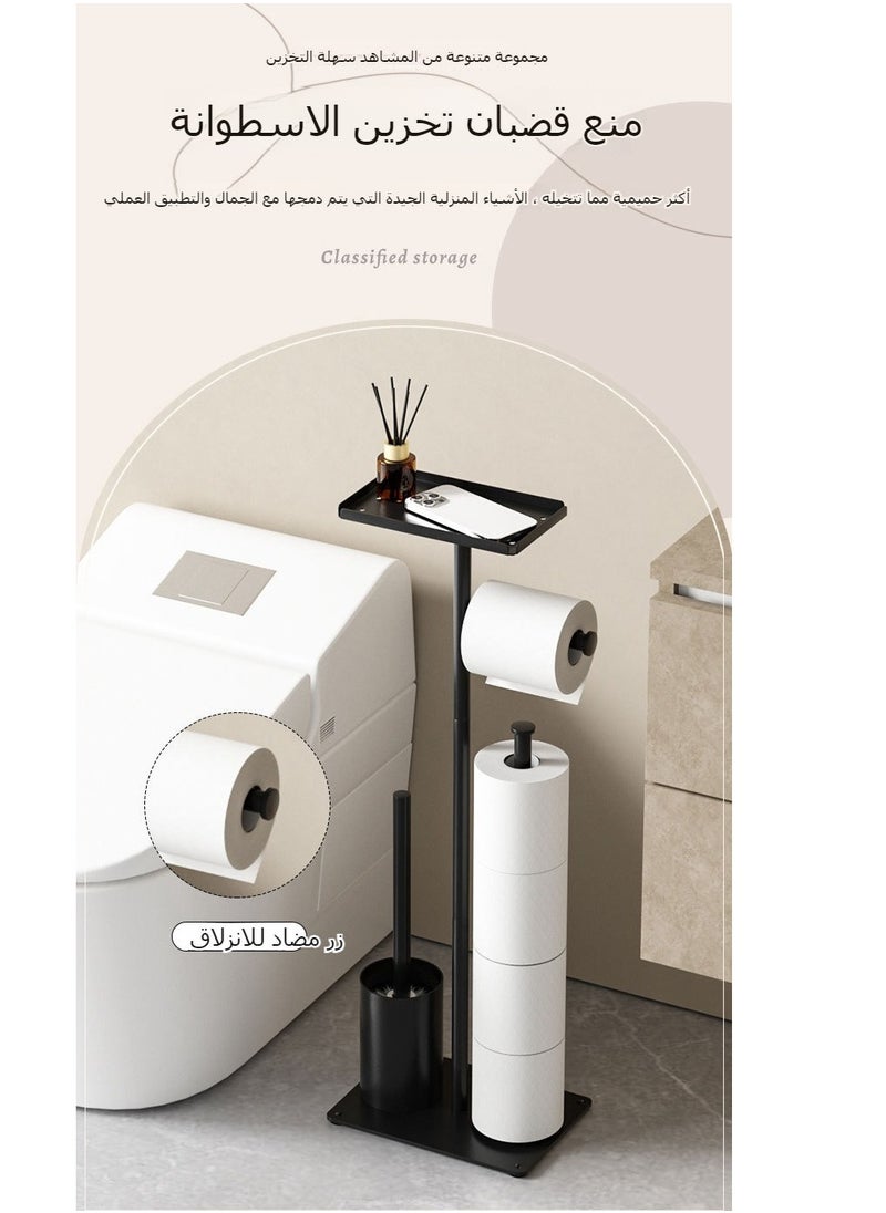 XiuWoo Matte Black Toilet Paper Holder Stand with Shelf, Rustproof Floor Toilet Paper Holder Free Standing, Toilet Tissue Holder Free Stand Up, Toilet Paper Stands for Bathrooms with Toilet Brush  - Image 4