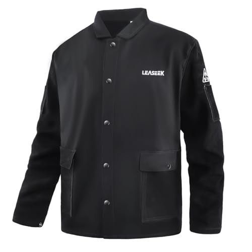 LeaSeek Welding Jacket Leather Sleeves Flame Resistant FR Cotton Weld Coat Welder Jacket for Men Women Black S4XL - Image 1