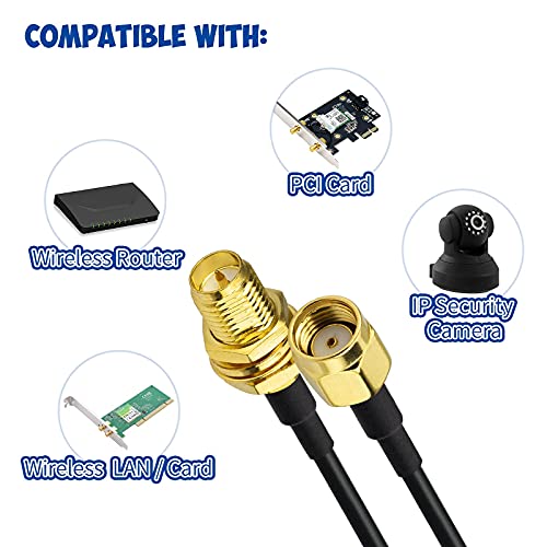 Bingfu WiFi Antenna Extension Cable 2-Pack RP-SMA Male to RP-SMA Female Bulkhead Mount RG174 Cable 3m 10 feet for WiFi Router Security IP Camera Wireless Network Card Adapter - Image 4