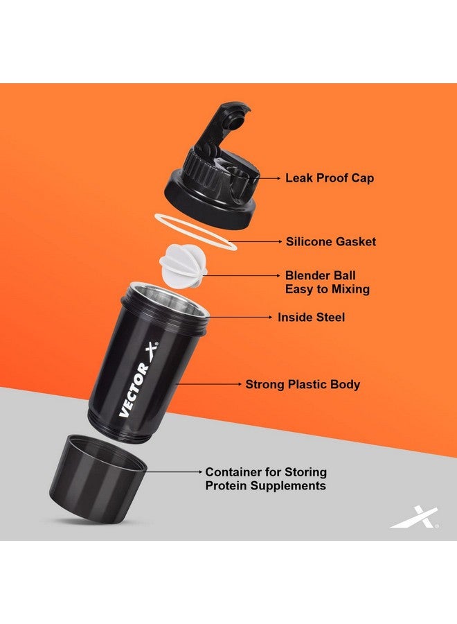 Vector X Thunder Steel Shaker Bottle For Protein Shake With Material Grade 0.5 Non Toxic 500 Ml Shaker (Black) - Image 2