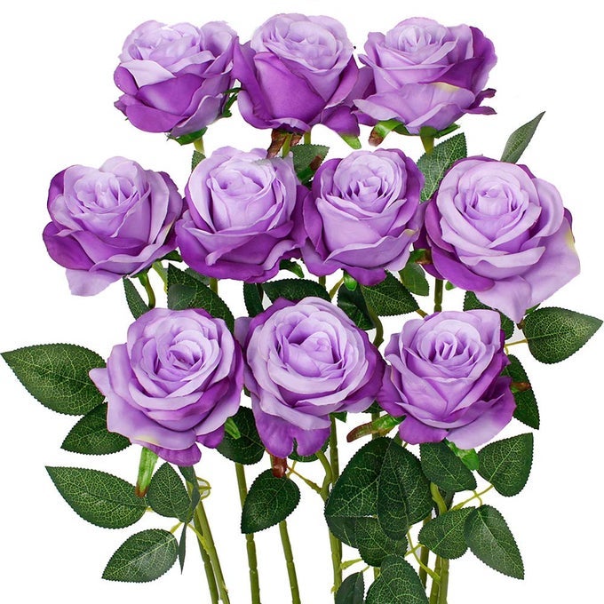 10PCS ARTIFICIAL ROSES FLOWER WITH STEMS SLIK FAKE FLOWERS BOUQUET REALISTIC LONG STEM FAUX ROSE FOR VALENTINES DAY WEDDING HOME DECOR