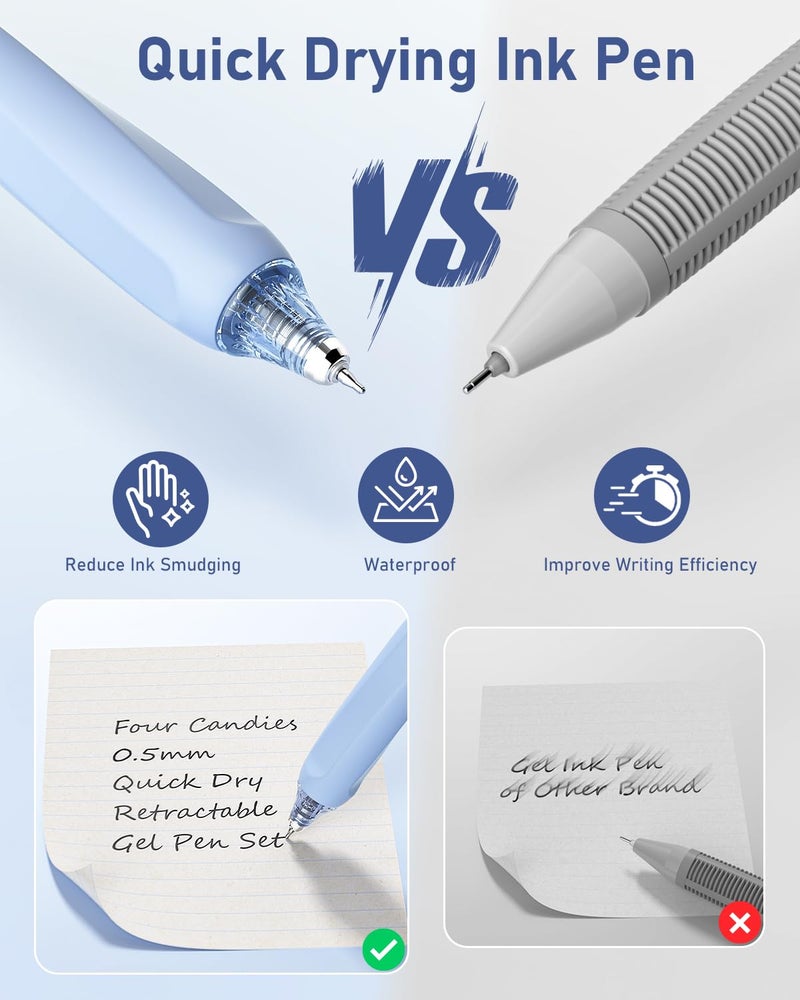 Four Candies Writing Ink Pens with Black & Blue Ink and 2Pack Highlighter, Retractable 0.5mm Smooth Fine Point Pens,Blue Pens for School,Office Girly Stationery Aesthetic Desk Accessories Set of 14 - Image 4