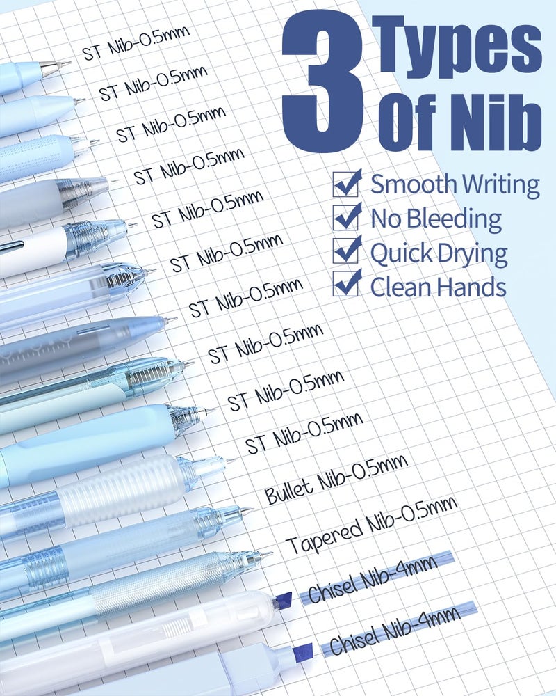Four Candies Writing Ink Pens with Black & Blue Ink and 2Pack Highlighter, Retractable 0.5mm Smooth Fine Point Pens,Blue Pens for School,Office Girly Stationery Aesthetic Desk Accessories Set of 14 - Image 3