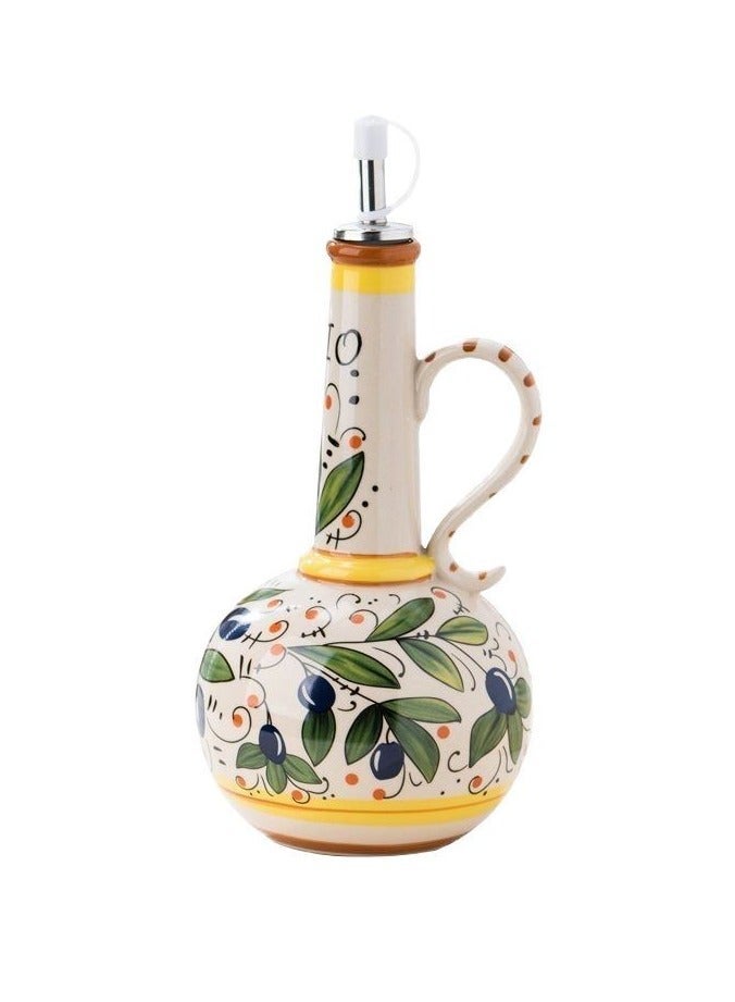 AceLuste 540ML Hand-Painted Ceramic Olive Oil Dispenser for Kitchen,  Large Capacity Oil Vinegar Cruet with Stainless Steel Spout, Premium Stoneware Oil Bottle, Multi-Use Oil Container for Oil, Vinegar, Soy Sauce Etc, Best Gift Choice for Family and Friends - Image 2