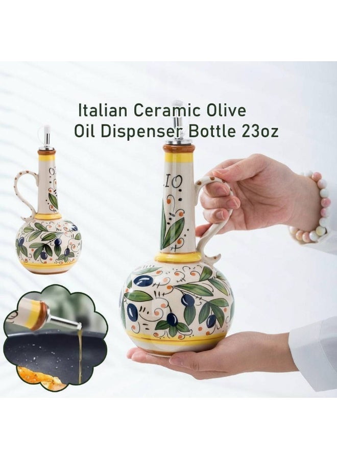 AceLuste 540ML Hand-Painted Ceramic Olive Oil Dispenser for Kitchen,  Large Capacity Oil Vinegar Cruet with Stainless Steel Spout, Premium Stoneware Oil Bottle, Multi-Use Oil Container for Oil, Vinegar, Soy Sauce Etc, Best Gift Choice for Family and Friends - Image 5