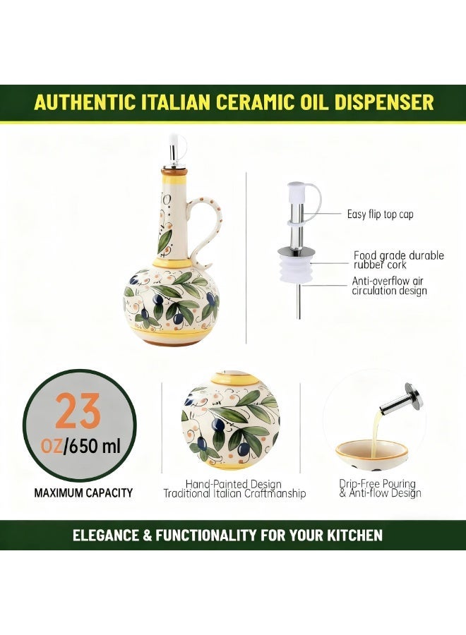 AceLuste 540ML Hand-Painted Ceramic Olive Oil Dispenser for Kitchen,  Large Capacity Oil Vinegar Cruet with Stainless Steel Spout, Premium Stoneware Oil Bottle, Multi-Use Oil Container for Oil, Vinegar, Soy Sauce Etc, Best Gift Choice for Family and Friends - Image 3
