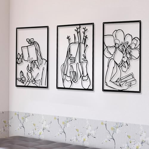 CHENGU 3 Pieces Metal Minimalist Abstract Woman Wall Art Line Drawing Wall Art Decor Single Line Female Home Hanging for Kitchen Bathroom Living Room - Image 1