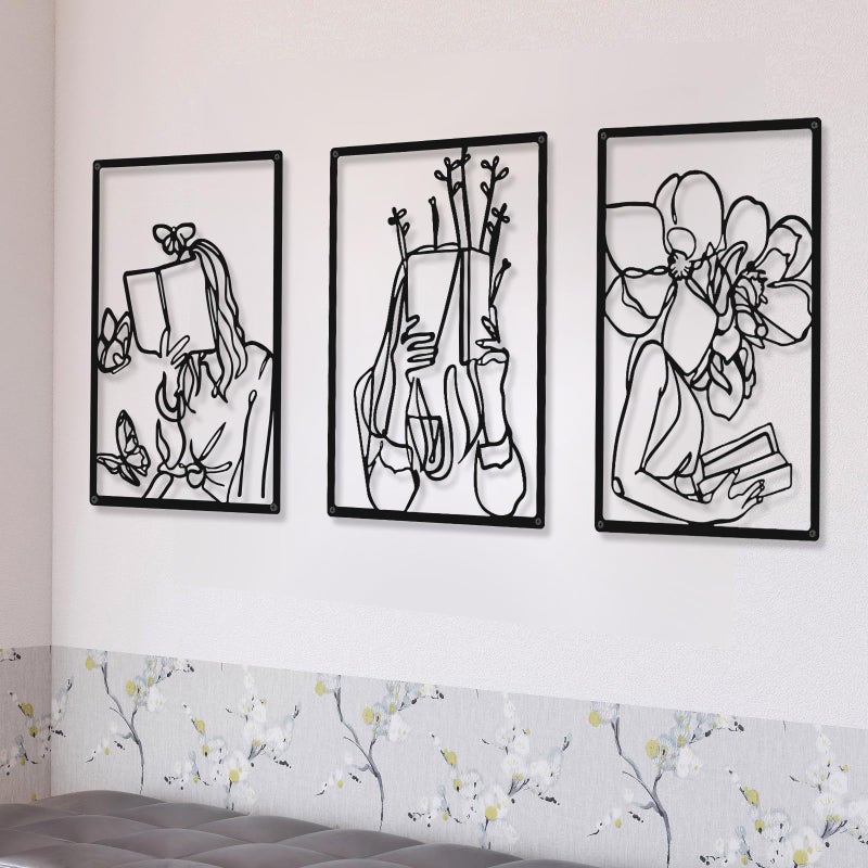 CHENGU 3 Pieces Metal Minimalist Abstract Woman Wall Art Line Drawing Wall Art Decor Single Line Female Home Hanging for Kitchen Bathroom Living Room - Image 2