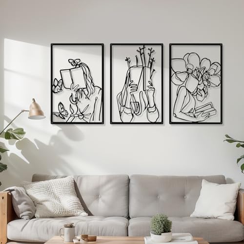 CHENGU 3 Pieces Metal Minimalist Abstract Woman Wall Art Line Drawing Wall Art Decor Single Line Female Home Hanging for Kitchen Bathroom Living Room - Image 3
