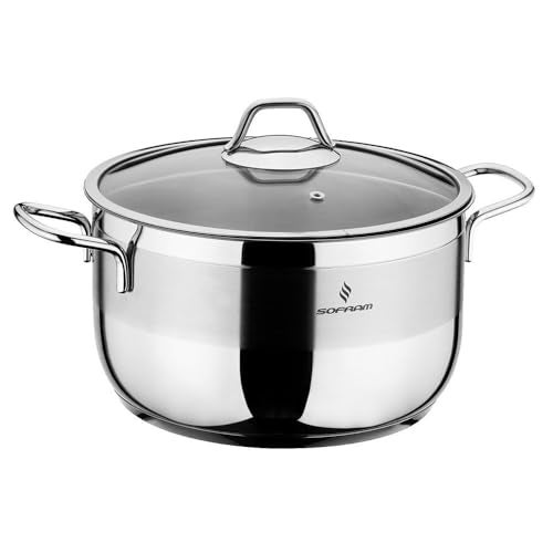 Sofram وعاء طهي عميق من الفولاذ المقاوم للصدأ مع غطاء زجاجي (22.2-qt. (21 L)) - Image 1