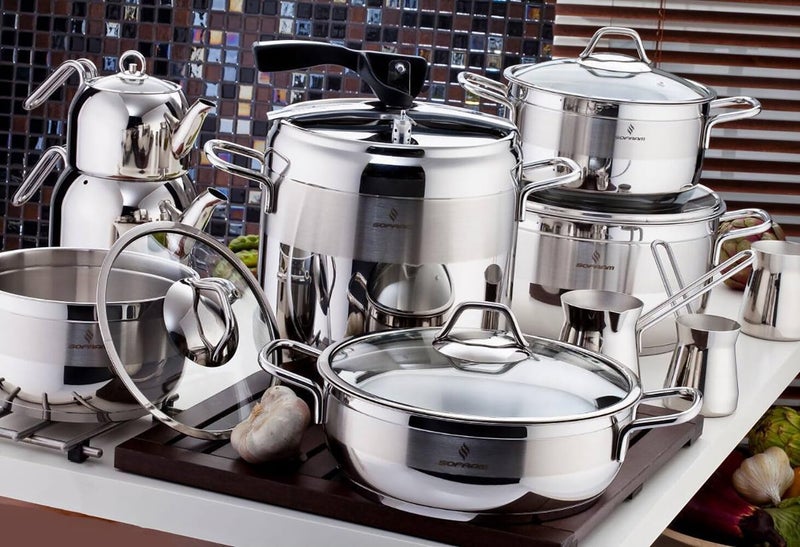 Sofram وعاء طهي عميق من الفولاذ المقاوم للصدأ مع غطاء زجاجي (22.2-qt. (21 L)) - Image 4
