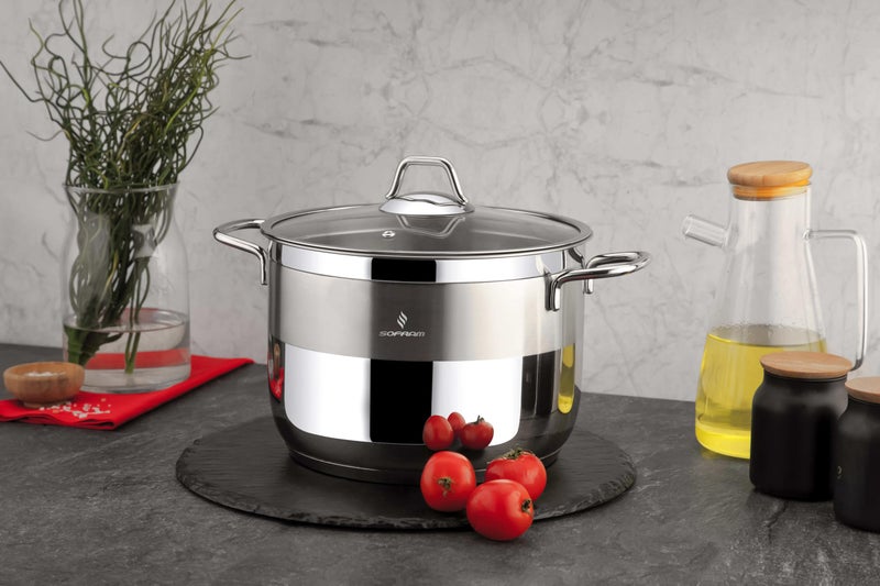 Sofram وعاء طهي عميق من الفولاذ المقاوم للصدأ مع غطاء زجاجي (22.2-qt. (21 L)) - Image 2