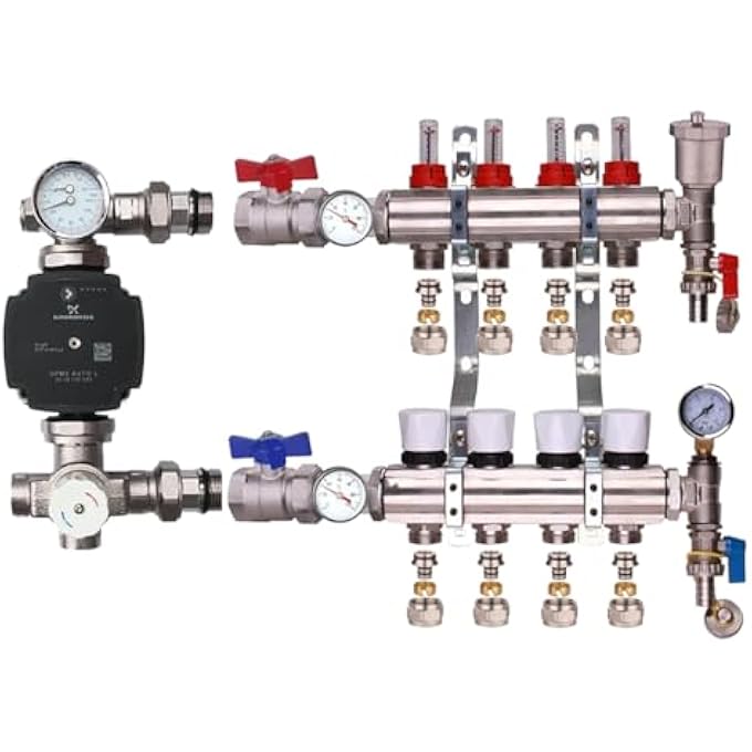 WATER UNDERFLOOR HEATING MANIFOLD KIT  EASY INSTALL, DURABLE BRASS COMPONENTS, UNIVERSAL COMPATIBILITY, FOR RADIANT HEATING SYSTEMS, INCLUDES VALVES & CONNECTORS (4 PORT KIT) - Image 1