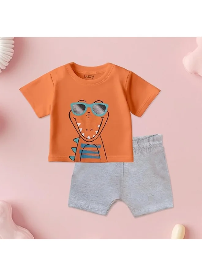 Luay Orange 100% Organic Cotton Based Baby Boy & Girls Clothing Set Short Sleeve Kids Clothes Boys & Girls Toddler Short Set  | Best Price UAE