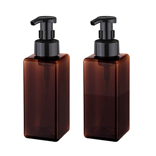 UUJOLY Foaming Soap Dispenser 650ml 22oz Refillable Plastic Pump Bottle for Liquid Soap Shampoo Body Wash 2 Pcs Amber