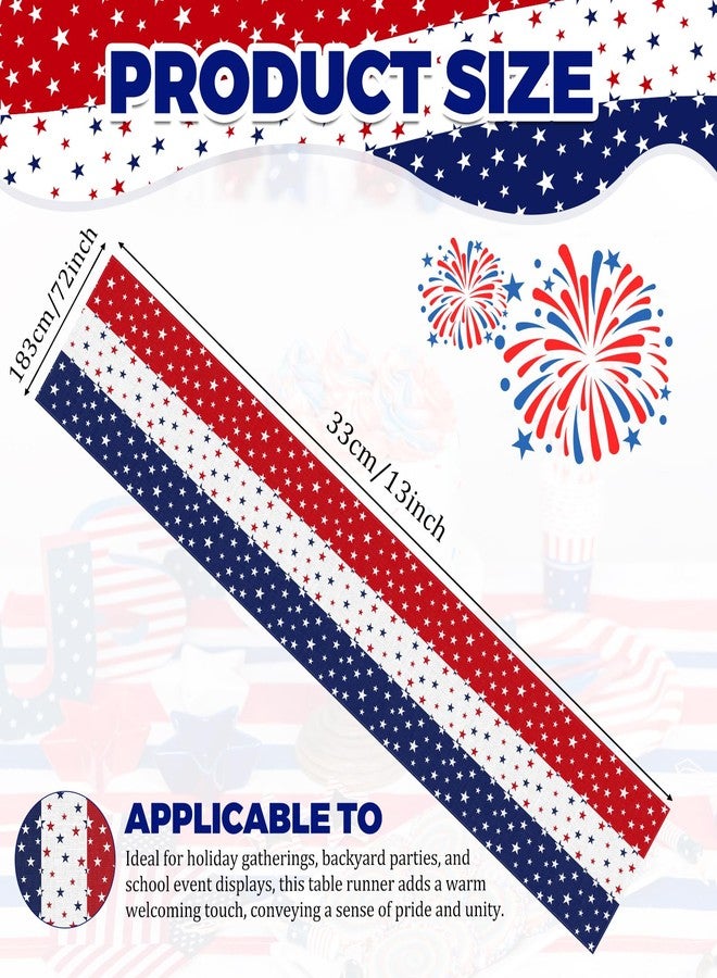 Geodurn 72 x 13 Inches Patriotic Table Runner, Red White and Blue Star Print American Flag Runner for 4th of July, Memorial Day, Veterans Day, and Independence Day Table Top Kitchen Decorations - Image 2