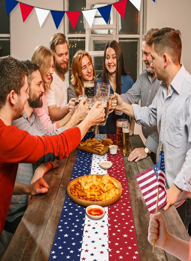 Geodurn 72 x 13 Inches Patriotic Table Runner, Red White and Blue Star Print American Flag Runner for 4th of July, Memorial Day, Veterans Day, and Independence Day Table Top Kitchen Decorations - Image 4