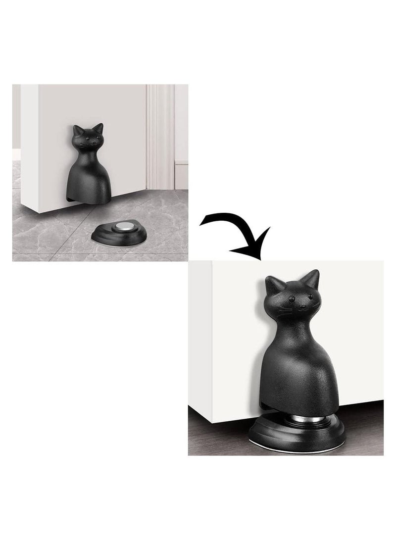 Magnetic Door Stopper Catch Wall Protector, Black Cat Shape Stop for Bottom of Door, No Punching Anti-Collision with 3M Tape Bedroom, Balcony, Kitchen, Entry, 2Pcs  - Image 2