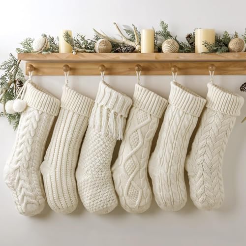 Pawliss Christmas Stockings: 6 Pack 18 Inch Cream White Cable Knit Personalized Christmas Stockings, Rustic Hanging Xmas Stockings Farmhouse Boho Beige Knitted Stockings Decorations for Family Holiday Decor - Image 4