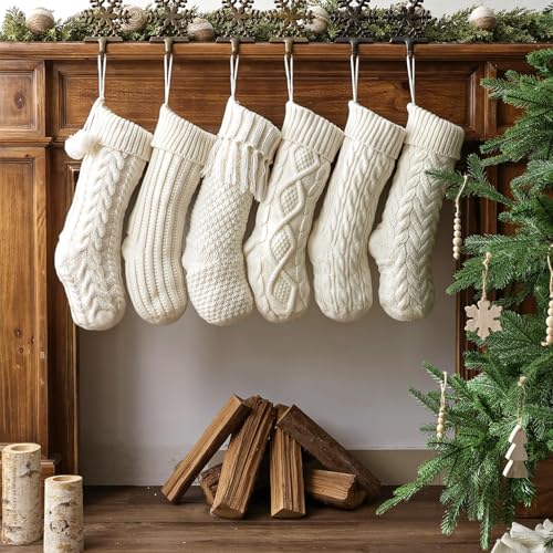 Pawliss Christmas Stockings: 6 Pack 18 Inch Cream White Cable Knit Personalized Christmas Stockings, Rustic Hanging Xmas Stockings Farmhouse Boho Beige Knitted Stockings Decorations for Family Holiday Decor - Image 5
