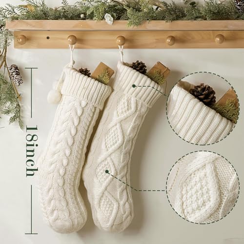 Pawliss Christmas Stockings: 6 Pack 18 Inch Cream White Cable Knit Personalized Christmas Stockings, Rustic Hanging Xmas Stockings Farmhouse Boho Beige Knitted Stockings Decorations for Family Holiday Decor - Image 2