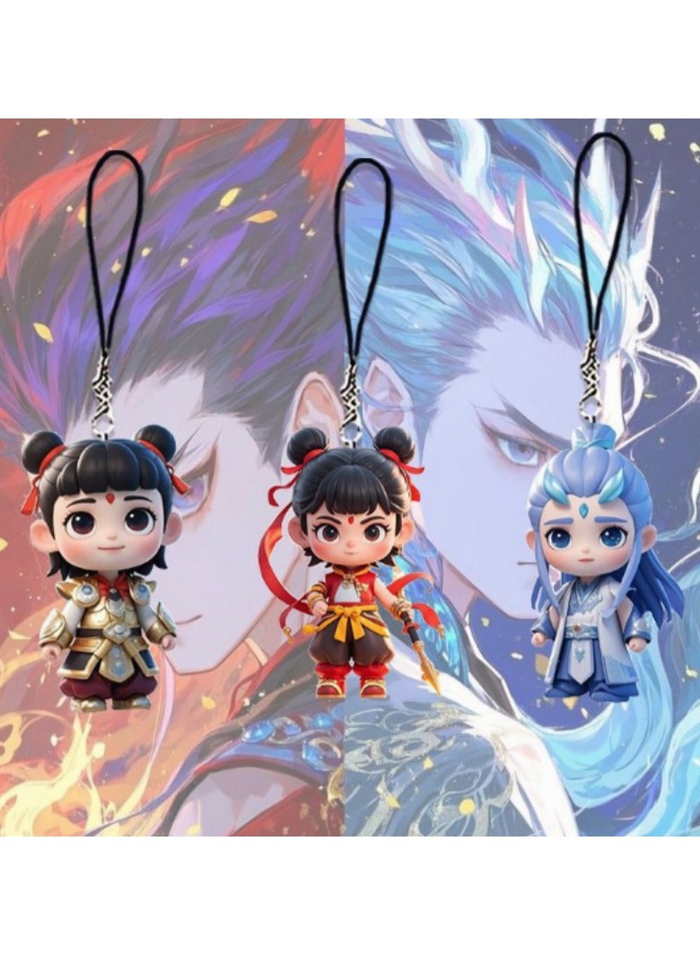 KUYING Nezha 2 Magic Children Roaring Sea Lotus Cake CP Mobile Chain Pendant 3-Piece Set 