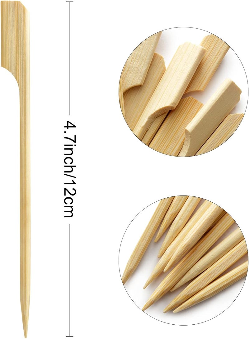 BLUETOP 300Pcs Bamboo Paddle Picks, 4.7 Inch Sturdy Flat Skewers Food Appetizer Toothpicks for Fruit, Grilling, Drink, BBQ, Barbecue, Yakitori Chicken, Fondue, Roasting,Cocktail, Marshmallow - Image 2