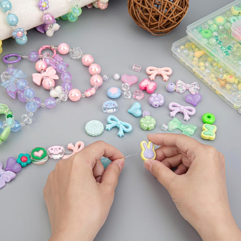 Capstro 180–240PCS Kawaii Acrylic Jewelry Making Kit (160g) – Purple, Pink, Green & Yellow Resin Charms & Beads for DIY Bracelets, Necklaces, Keychains & Crafts – Fun Craft Set for Kids & Adults - Image 3