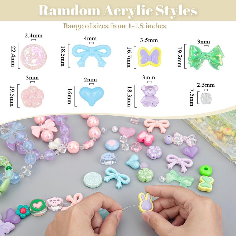Capstro 180–240PCS Kawaii Acrylic Jewelry Making Kit (160g) – Purple, Pink, Green & Yellow Resin Charms & Beads for DIY Bracelets, Necklaces, Keychains & Crafts – Fun Craft Set for Kids & Adults - Image 2
