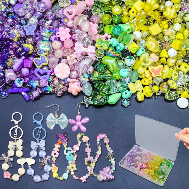 Capstro 180–240PCS Kawaii Acrylic Jewelry Making Kit (160g) – Purple, Pink, Green & Yellow Resin Charms & Beads for DIY Bracelets, Necklaces, Keychains & Crafts – Fun Craft Set for Kids & Adults - Image 1