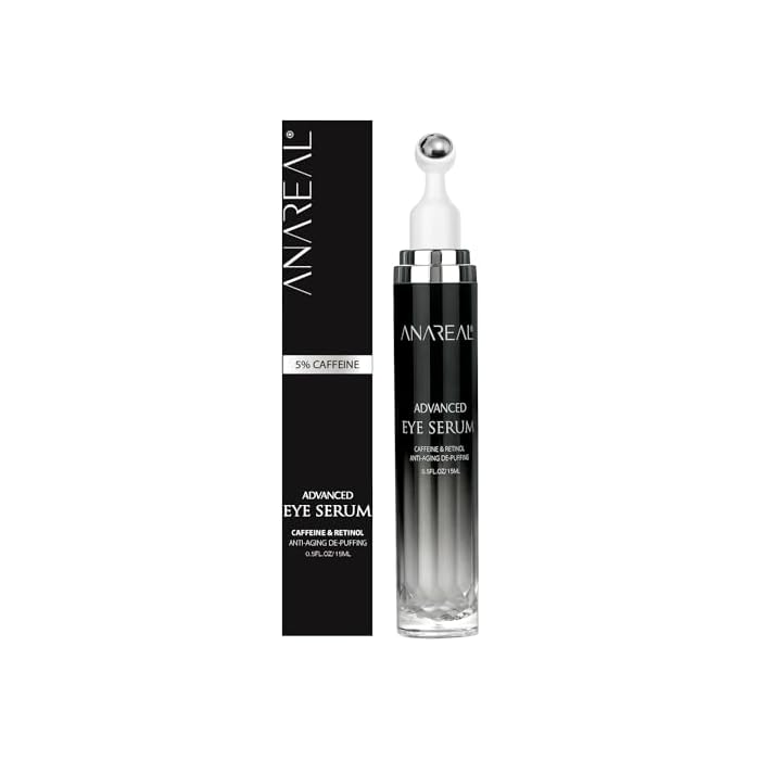 ANAREAL Eye Bags Treatment for Men and Women : Caffeine Under Eye Cream for Dark Circles & Puffiness - 360° Eye Roller for Puffy Eyes
