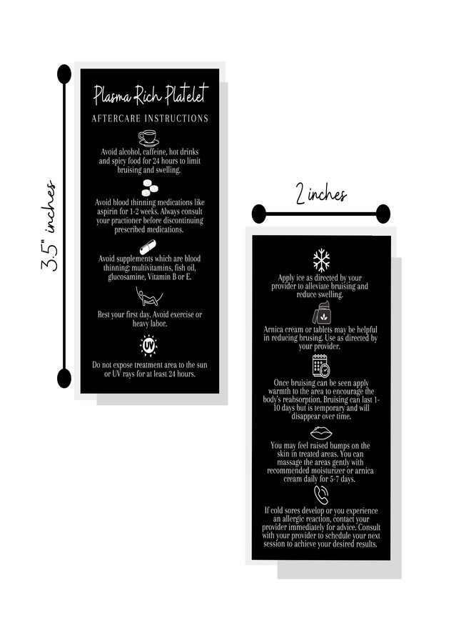 Lashicorn PRP Platelet Rich Plasma Aftercare Instructions Card | 50 Pack | 2x3.5” inches Business Card | PRP Supplies | Black with White Icons Design - Image 3