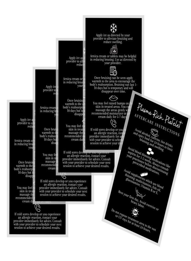 Lashicorn PRP Platelet Rich Plasma Aftercare Instructions Card | 50 Pack | 2x3.5” inches Business Card | PRP Supplies | Black with White Icons Design - Image 5
