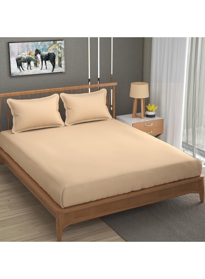 Homefab India 160 TC Stripe Glace Cotton Double BedSheet with 2 Pillow Covers - (90x90 inches) - Peach - Image 2