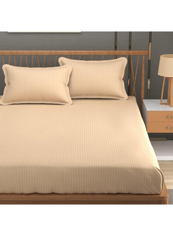 Homefab India 160 TC Stripe Glace Cotton Double BedSheet with 2 Pillow Covers - (90x90 inches) - Peach - Image 1