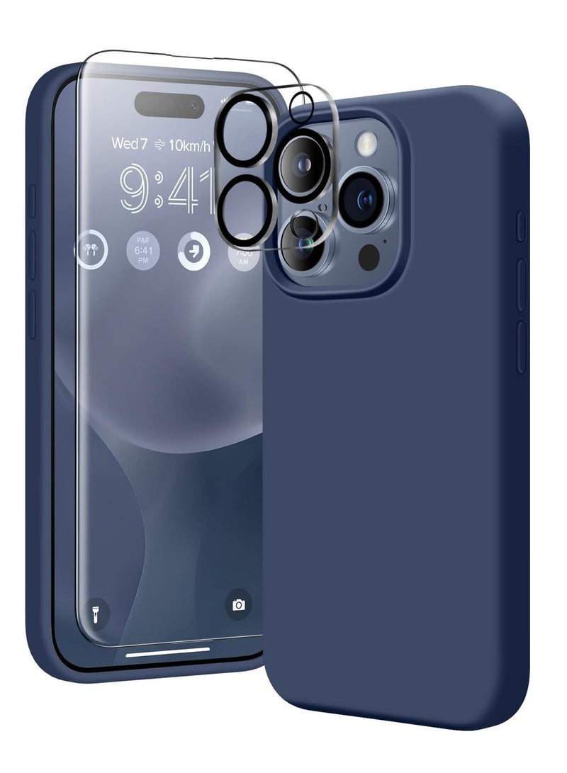 كابتن تيك حافظة iPhone 15 Pro Max من السيليكون مع 1X واقي كاميرا + 1X واقي شاشة متوافق مع iPhone 15 Pro Max غطاء سائل ناعم من السيليكون داخل بطانة من الألياف الدقيقة غطاء حماية نحيف ورفيع - Image 1