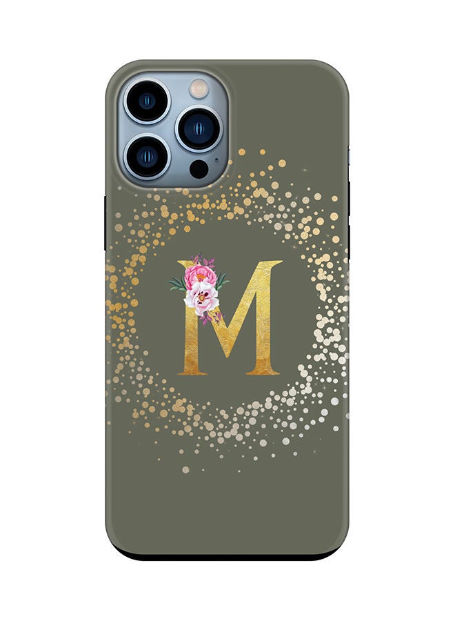 Stylizedd Monogram Tough Series for Apple iPhone 13 Pro Max Custom Initials Floral Pattern Tough Pro Dual Layer hybrid PC inner TPU protection Alphabet- M (Olive Green) - Image 1