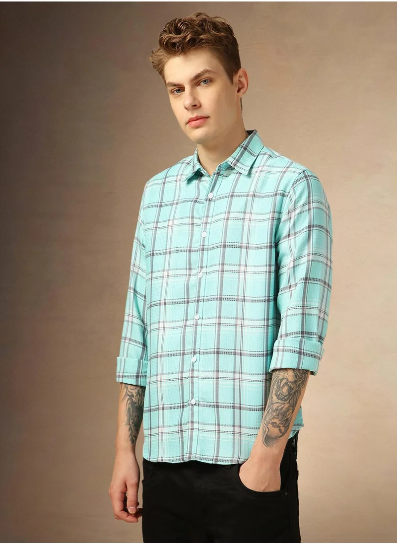 Dennis Lingo Men's Multicoloured Cotton Blend Checkered Button Down Shirt